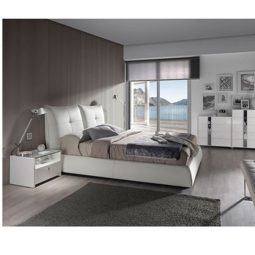 Lit moderne Capitonné Blanc avec rangement Greka - Photo n°2; ?>