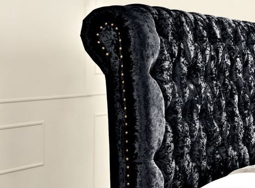 Lit moderne tête de lit haute capitonnée tissu noir Kapy 140x190 cm - Photo n°2; ?>