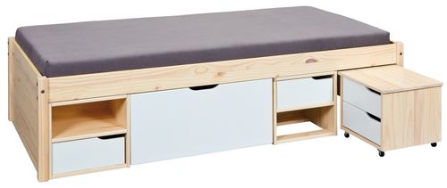 Lit multi-rangement pin massif clair et blanc Jam 90 - Photo n°2; ?>