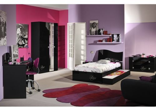 Lit noir laqué Strass 140 cm - Photo n°3; ?>