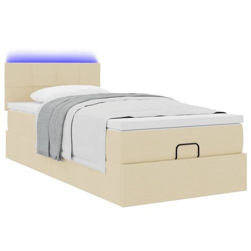 Lit ottoman avec matelas crème 90x200 cm tissu - Photo n°3; ?>