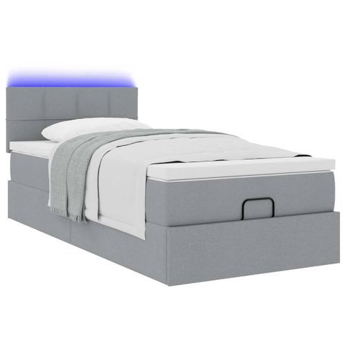 Lit ottoman avec matelas gris clair 90x200 cm tissu - Photo n°3; ?>