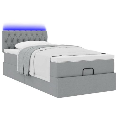 Lit ottoman avec matelas gris clair 90x200 cm tissu - Photo n°3; ?>