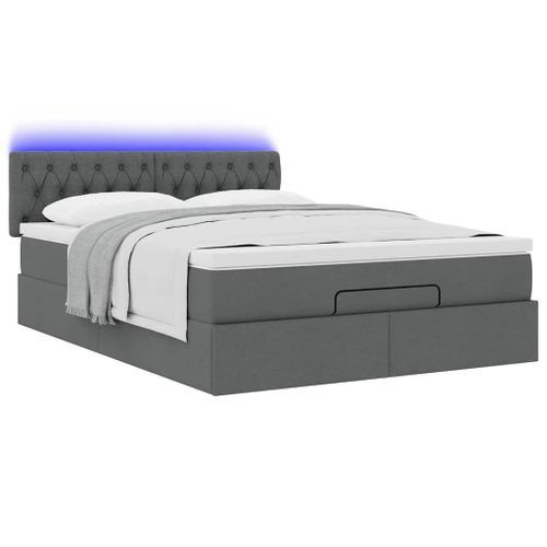 Lit ottoman avec matelas gris foncé 140x190 cm tissu - Photo n°3; ?>