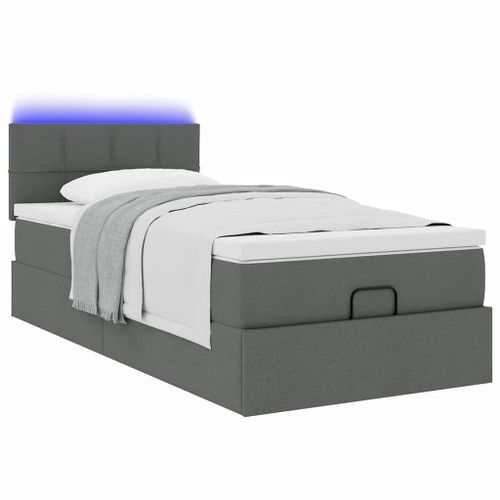 Lit ottoman avec matelas gris foncé 90x200 cm tissu - Photo n°3; ?>