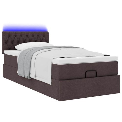 Lit ottoman avec matelas marron foncé 90x200 cm tissu - Photo n°3; ?>