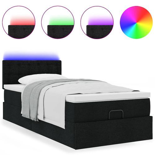 Lit ottoman avec matelas noir 90x200 cm tissu - Photo n°2; ?>