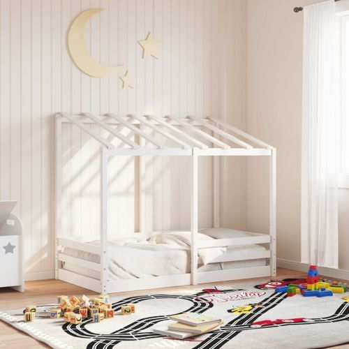 Lit pour enfants avec toit blanc 70x140cm en bois massif de pin - Photo n°3; ?>