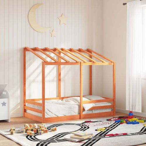 Lit pour enfants et toit cire marron 70x140 cm bois massif pin - Photo n°3; ?>