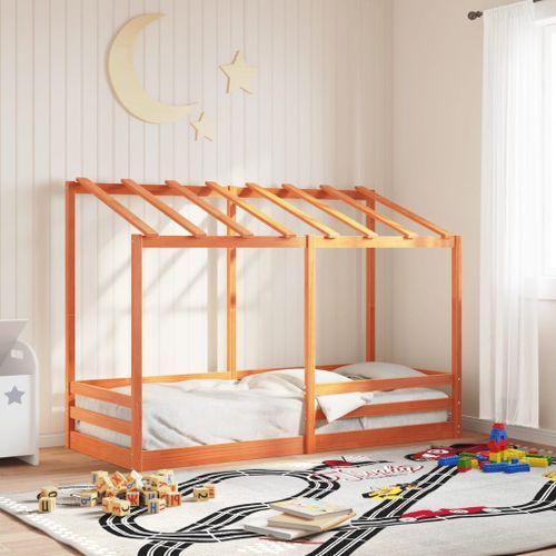 Lit pour enfants et toit cire marron 75x190 cm bois massif pin - Photo n°3; ?>