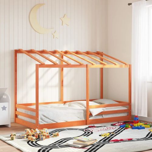 Lit pour enfants et toit cire marron 80x200 cm bois massif pin - Photo n°3; ?>