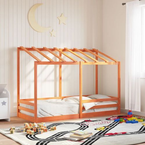 Lit pour enfants et toit cire marron 90x190 cm bois massif pin - Photo n°3; ?>