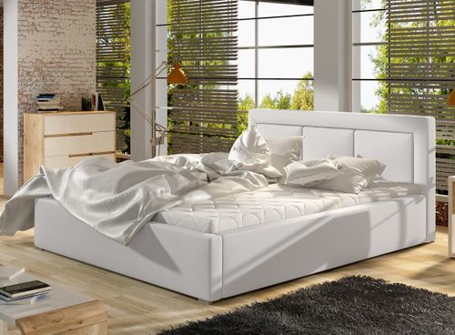 Lit simili cuir blanc grand carré capitonné Berlino - Photo n°2; ?>