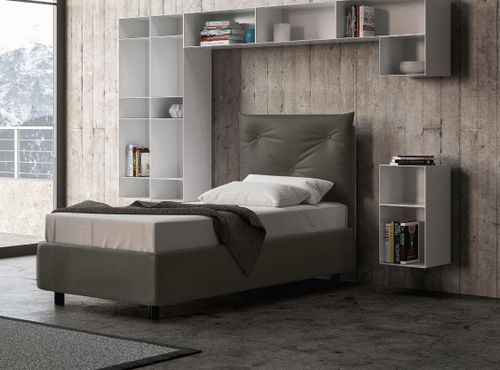 Lit simple sur mesure avec sommier simili cuir gris Apango 120x190 cm - Photo n°3; ?>