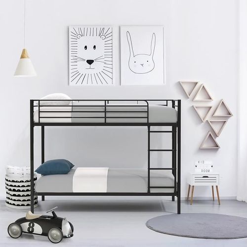 Lit superposé 2x90x190 cm en métal - Noir - Sommier inclus - ALICE - Photo n°2; ?>