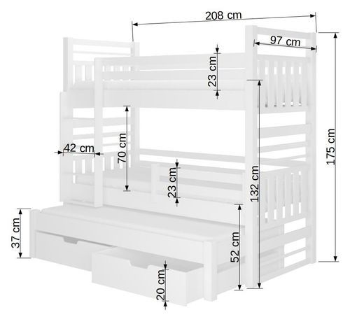 Lit superposé 3 couchages avec 2 tiroirs de rangement bois clair 90x200 cm Niko - Photo n°3; ?>
