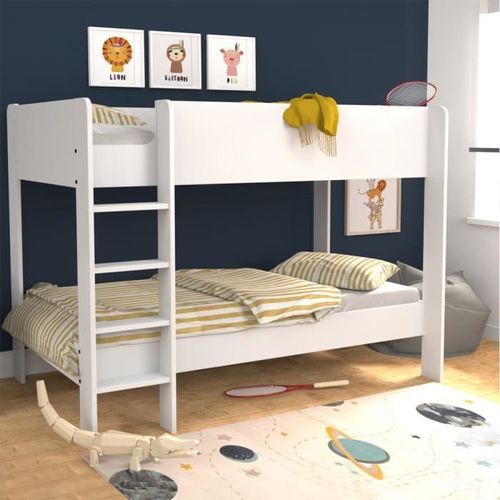 Lit superposé - 90 x 190 cm - Décor Blanc - Sommiers inclus - HOPE - Photo n°2; ?>