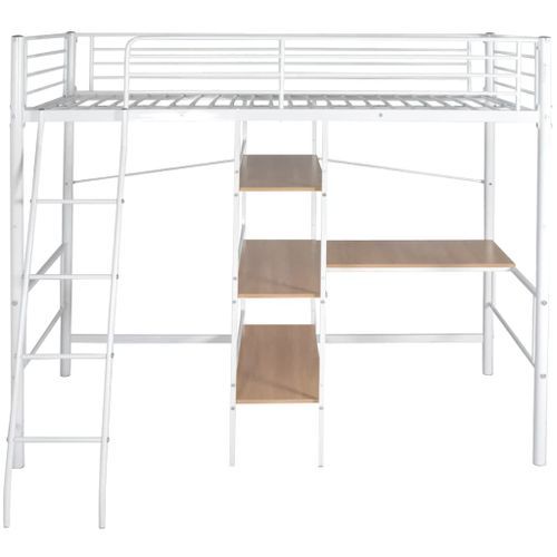 Lit superposé avec bureau Blanc et marron Métal 90x200 cm - Photo n°2; ?>