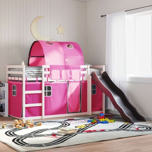 Lit superposé avec toboggan et rideaux rose 80x200 cm - Photo n°3; ?>