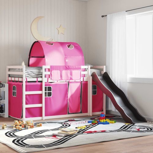 Lit superposé avec toboggan et rideaux rose 90x190 cm - Photo n°3; ?>