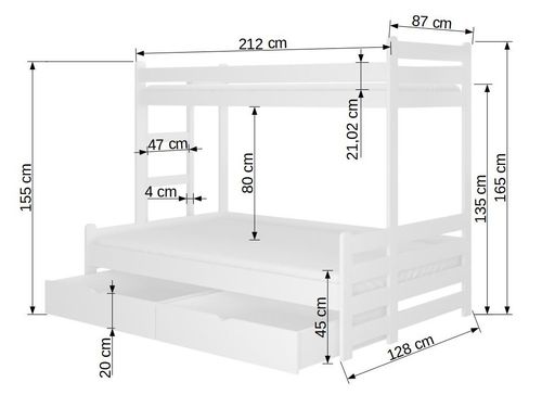 Lit superposé bois pin miel 2 couchages 90x200 et 120x200 cm avec rangement Adova - Photo n°3; ?>