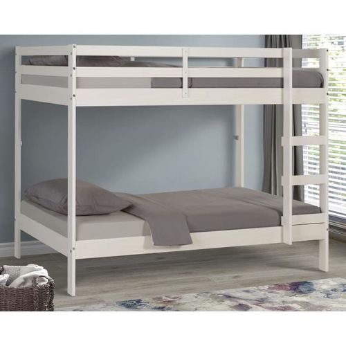 Lit superposé enfant - Bois Pin massif - Blanc - Sommiers inclus - 2 x 90 x 190 cm - FOSTER - Photo n°2; ?>