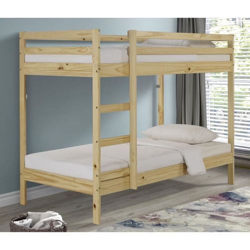 Lit superposé enfant - Bois Pin massif - Naturel - Sommiers inclus - 2 x 90 x 190 cm - FOSTER - Photo n°2; ?>