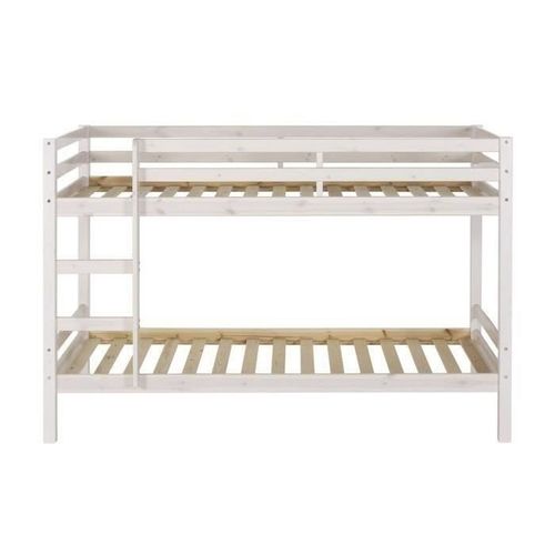 Lit superposé enfant scandinave en bois pin massif blanc laqué + sommiers - l 90 x L 200 cm - Photo n°2; ?>