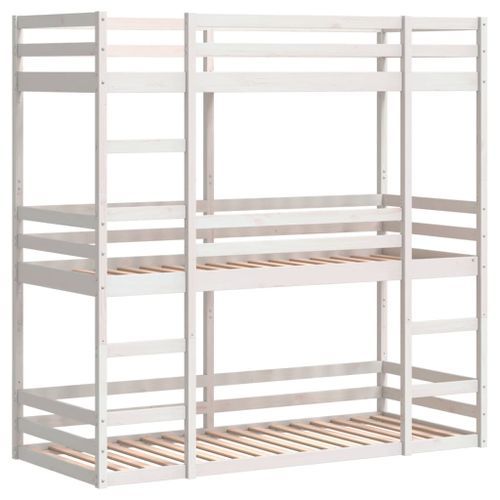 Lit superposé triple blanc 90x190 cm bois de pin massif - Photo n°2; ?>