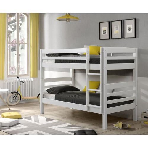 Lit superposés séparables enfant - Bois Pin massif - Blanc - Sommiers inclus - 2 x 90 x 190 cm - HOOCK - Photo n°3; ?>