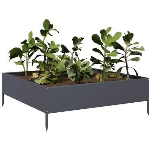 Lit surélevé de jardin anthracite 100x100x33,5 cm acier - Photo n°3; ?>