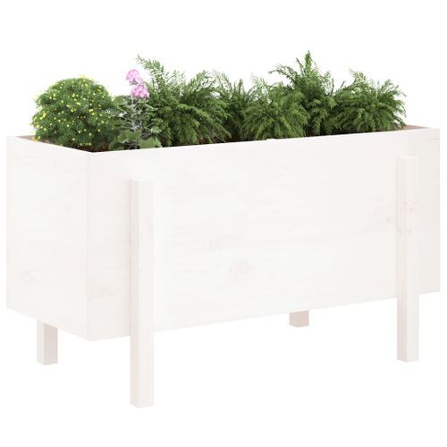 Lit surélevé de jardin blanc 101x50x57 cm bois de pin massif - Photo n°3; ?>