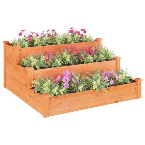 Lit surélevé de jardin marron 120x120x56cm bois massif de sapin - Photo n°3; ?>