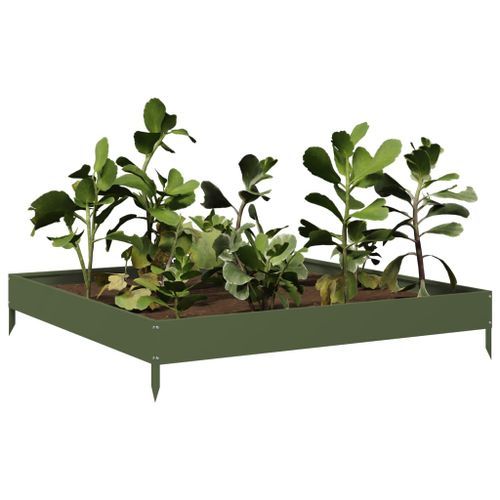 Lit surélevé de jardin vert olive 100x100x18,5 cm acier - Photo n°3; ?>