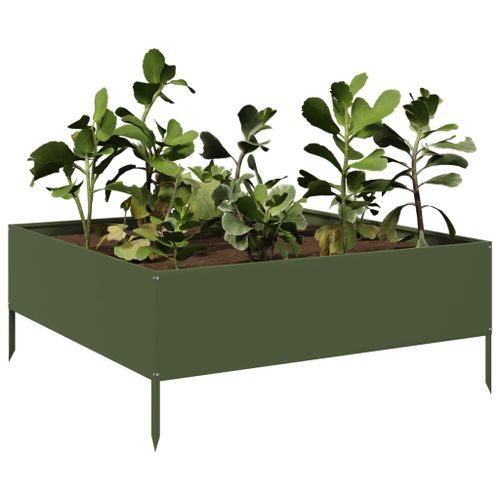 Lit surélevé de jardin vert olive 100x100x25 cm acier - Photo n°3; ?>