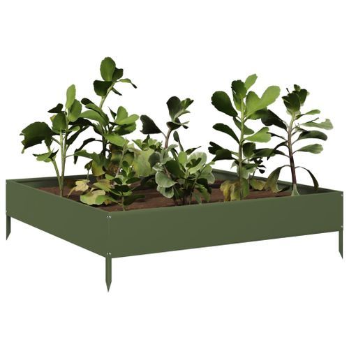 Lit surélevé de jardin vert olive 100x100x26 cm acier - Photo n°3; ?>