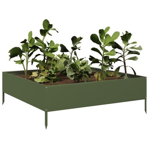 Lit surélevé de jardin vert olive 100x100x33,5 cm acier - Photo n°3; ?>