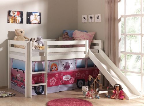 Lit toboggan 90x200 cm avec tente bus princesse pin massif blanc Pino - Photo n°3; ?>