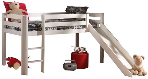 Lit toboggan 90x200 cm avec tente et 3 pochettes printemps pin massif blanc Pino - Photo n°2; ?>