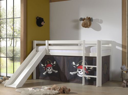 Lit toboggan 90x200 cm avec tente pirate marron pin massif blanc Pino - Photo n°3; ?>