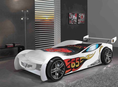 Lit voiture de course 90x200 cm bois blanc Lemans - Photo n°3; ?>