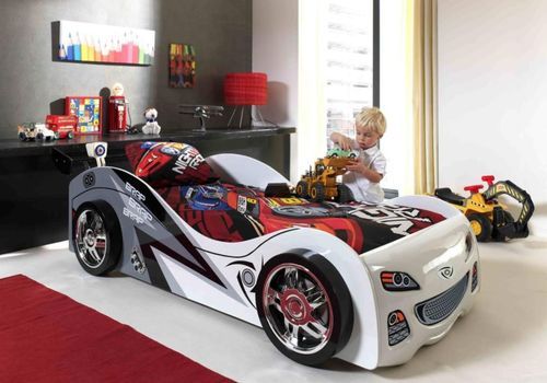 Lit voiture de course 90x200 cm bois blanc Rapido - Photo n°2; ?>