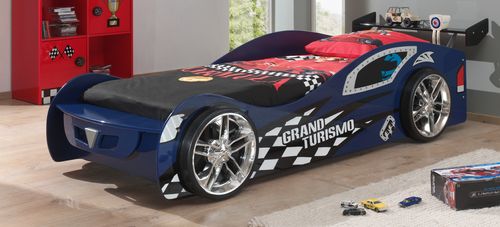 Lit voiture de course 90x200 cm bois bleu Racing - Photo n°2; ?>