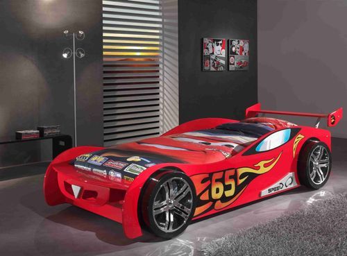 Lit voiture de course 90x200 cm bois rouge Lemans - Photo n°2; ?>