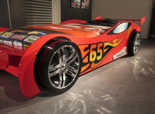 Lit voiture de course 90x200 cm bois rouge Lemans - Photo n°3; ?>