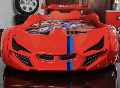 Lit voiture de course turbo V1 rouge 90x190 cm 2 - Photo n°3; ?>