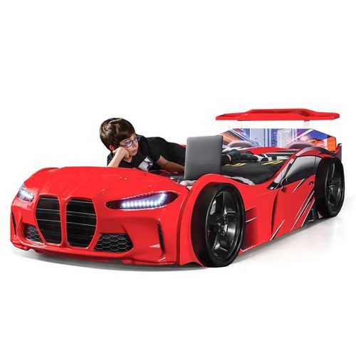 Lit voiture de course turbo V1 rouge 90x190 cm - Photo n°2; ?>