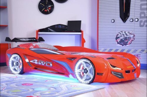 Lit voiture de course turbo V2 rouge 90x190 cm 2 - Photo n°2; ?>