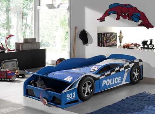 Lit voiture de police 70x140 cm bois bleu Todd - Photo n°3; ?>