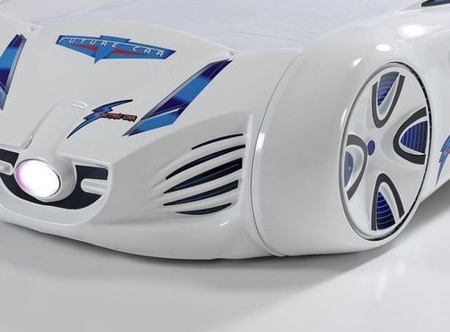 Lit voiture enfant futuriste blanche à Led avec effets sonores 90x190 cm - Photo n°3; ?>